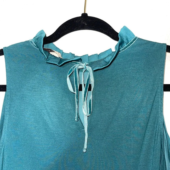 LOFT Petites Teal Ruffle High Neck Tie Back Contrast Tank Top Xsmall Women’s - Picture 7 of 12